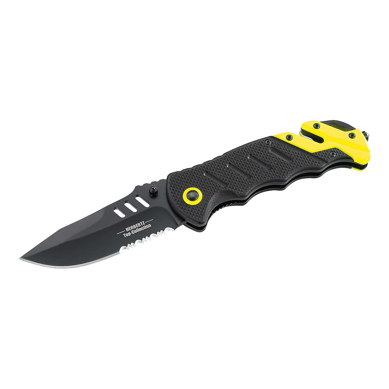 KOSxBO® Firefighter Rescue Knife EMS Rettungsmesser mit Glasbrecher,  Gurtschneider, Messertasche und Dog Tag, Feuerwehr Messer schwarz rot :  : Sport & Freizeit