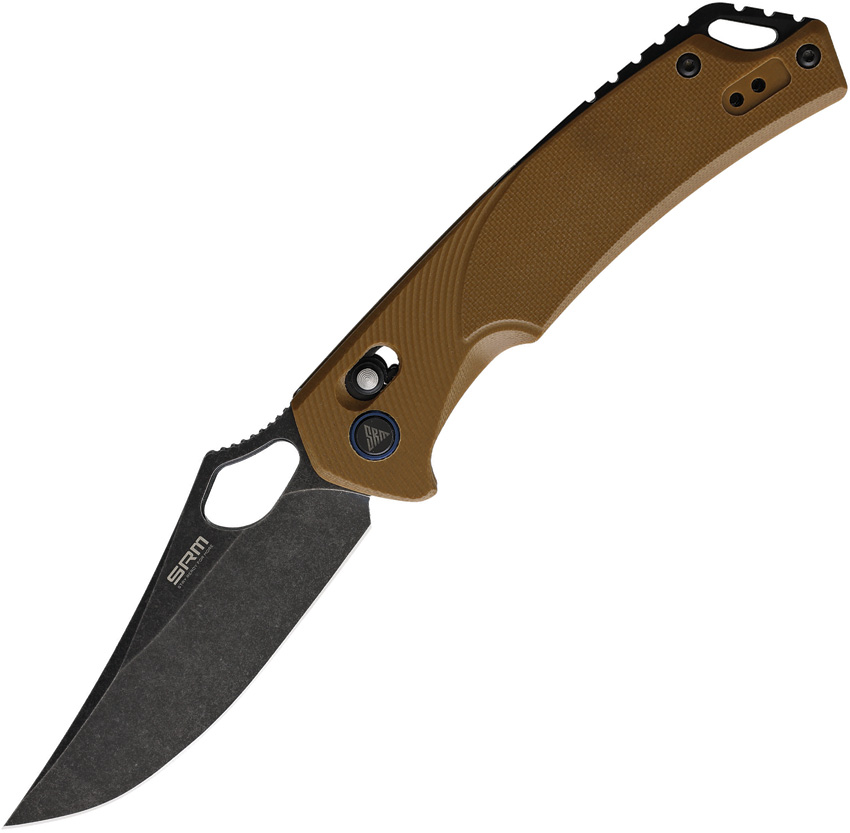 SRM Knives 9202 Taschenmesser Schwarz D2 G-10 Ambilock Trailing Point Daumenloch Plain Edge