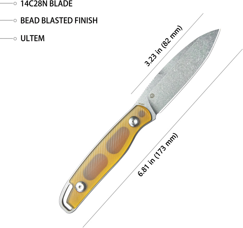 Kubey Dust Devil KU357C Feststehendes Messer gelb 14C28N Ultem Spear-Point Plain edge Kubey Dust Devil KU357C Feststehendes Messer gelb 14C28N Ultem Spear-Point Plain edge