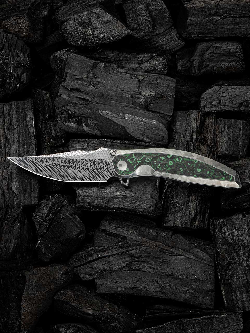 WE Knife Quinseris WE23093-DS1 Taschenmesser grün Damast Titan Framelock  Clip-Point Flipper - Knyfe